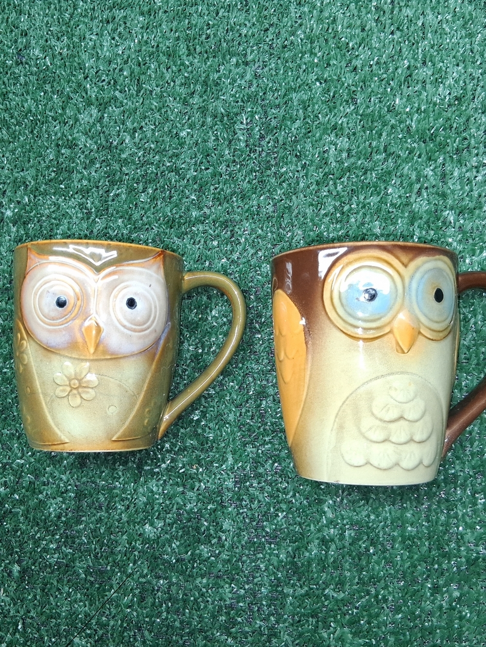 2 Elite Couture Owl Mugs by Gibson -16 oz Pottery Coffee Mug Brown Nice Detail - Picture 2 of 7